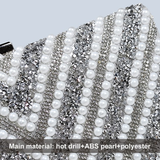 Thin silver bag womens rhinestone pearl dinner clutch - Memoo.com Thin silver bag womens rhinestone pearl dinner clutch - Memoo.com